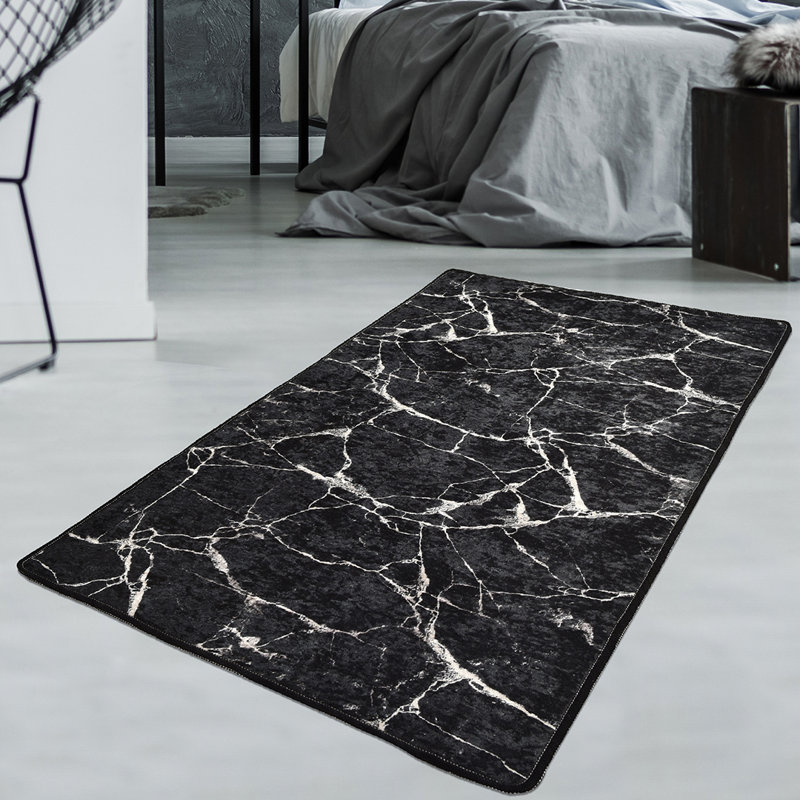 Williston Grace Marble Black Indoor/Outdoor Area Rug Wayfair